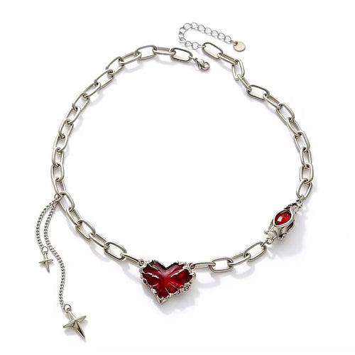 Red Heart Tassel Necklace