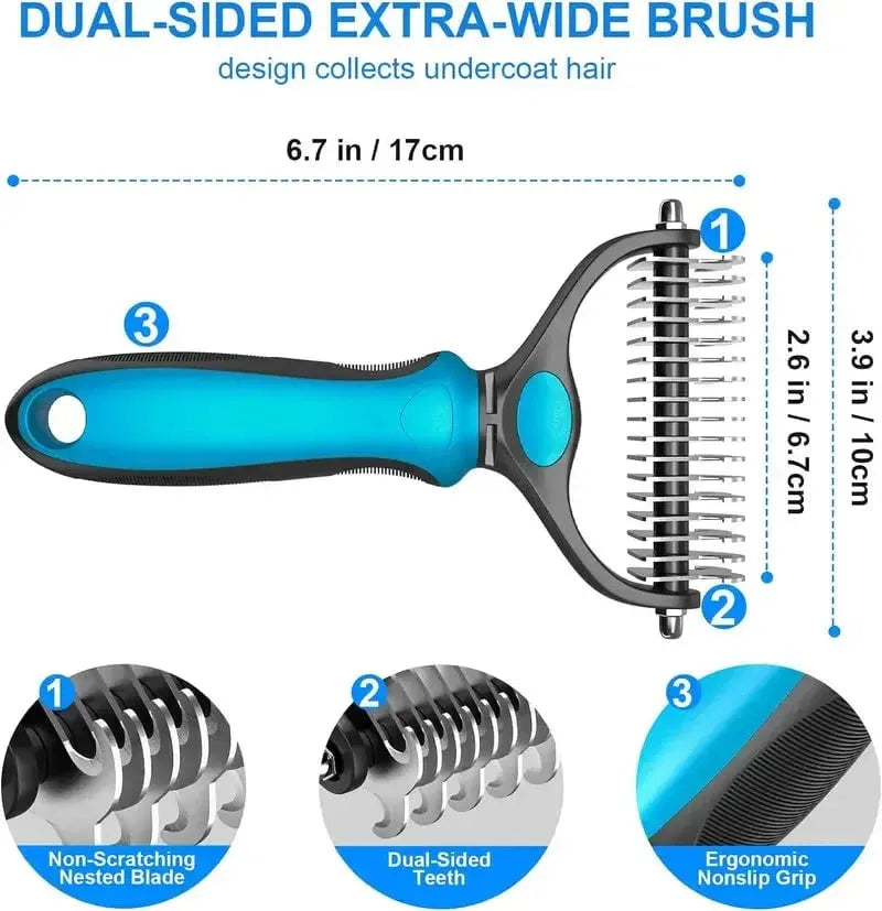 Double-sided pet grooming brush detail
