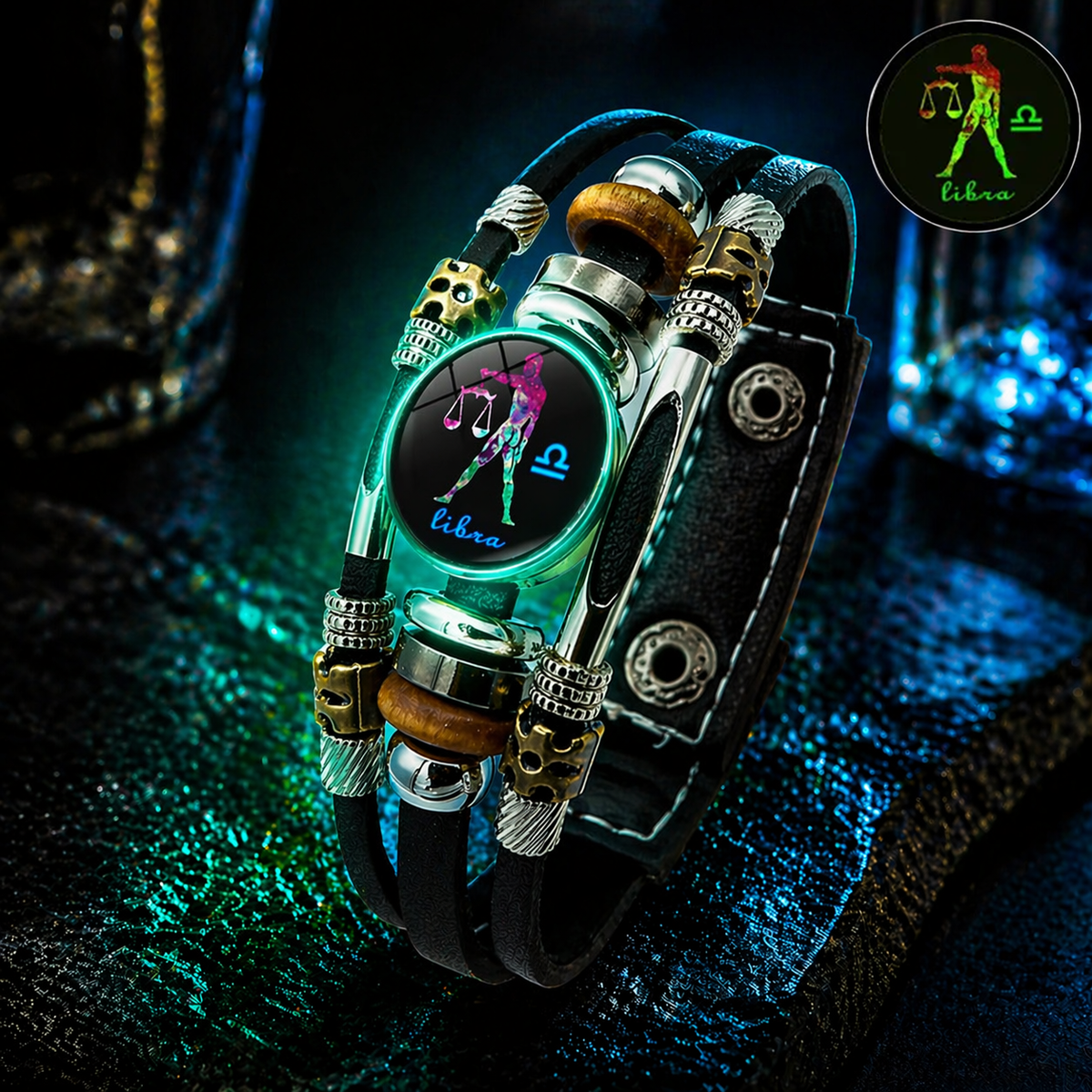 💥Buy 1 Get 1 FREE — Zodiac Guardian | Glow-in-the-Dark Leather Bracelet