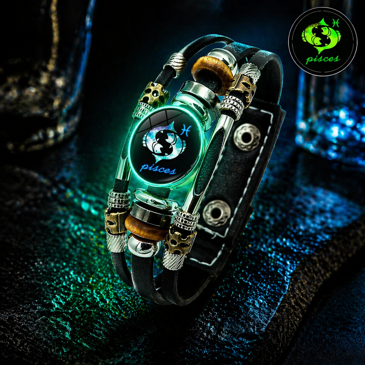 💥Buy 1 Get 1 FREE — Zodiac Guardian | Glow-in-the-Dark Leather Bracelet