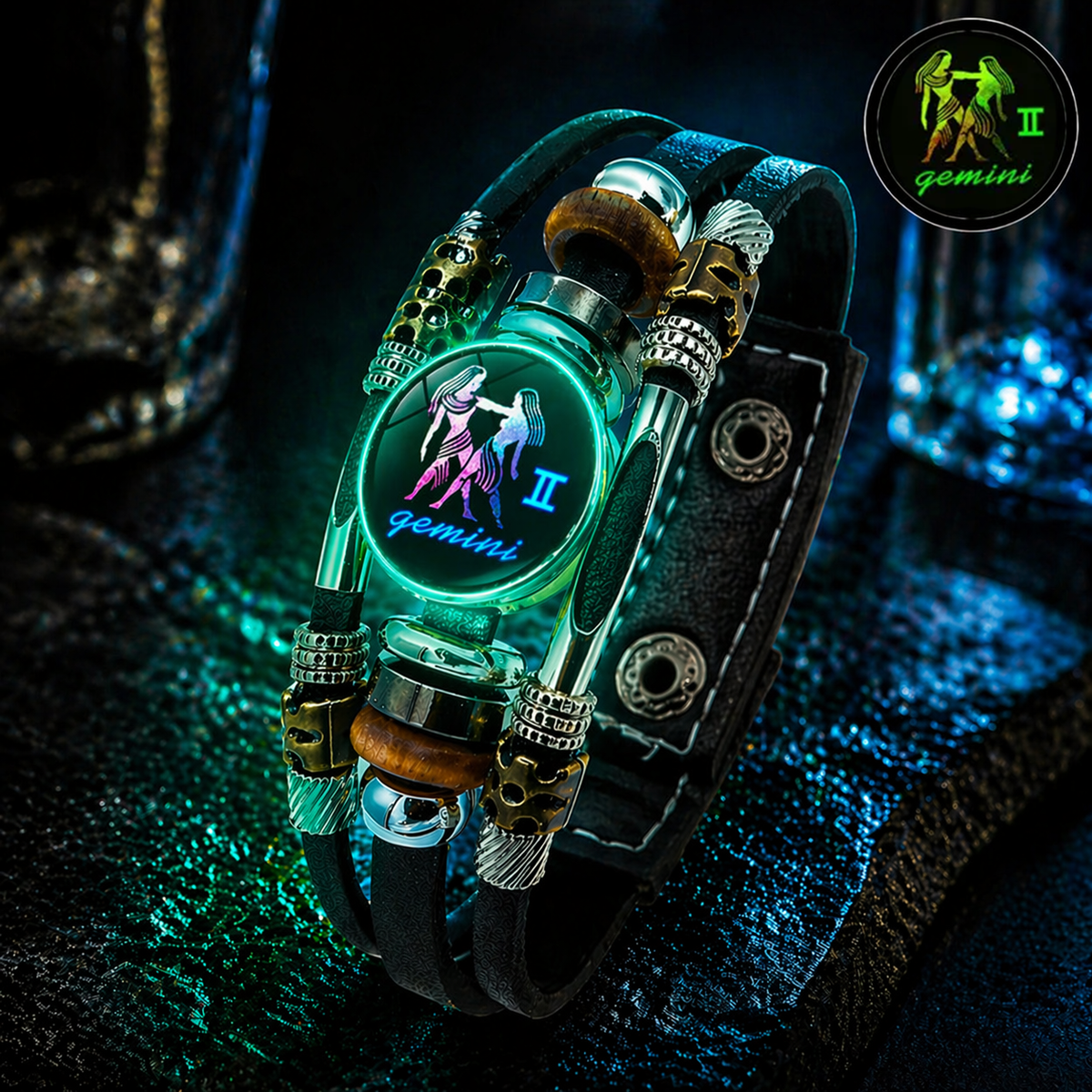 💥Buy 1 Get 1 FREE — Zodiac Guardian | Glow-in-the-Dark Leather Bracelet