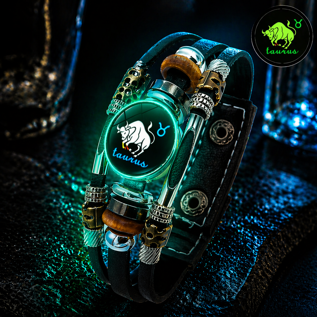 💥Buy 1 Get 1 FREE — Zodiac Guardian | Glow-in-the-Dark Leather Bracelet