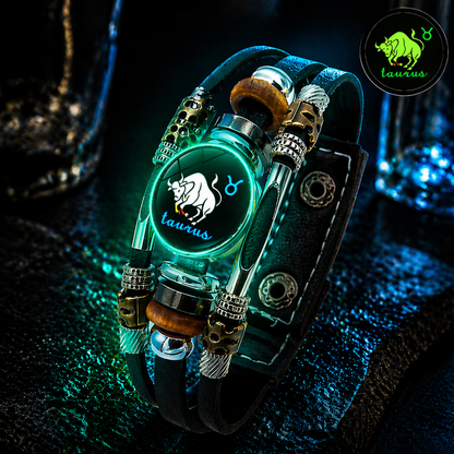 💥Buy 1 Get 1 FREE — Zodiac Guardian | Glow-in-the-Dark Leather Bracelet