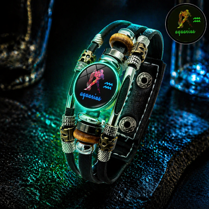 💥Buy 1 Get 1 FREE — Zodiac Guardian | Glow-in-the-Dark Leather Bracelet