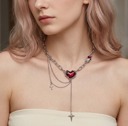Red Heart Tassel Necklace