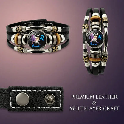 💥Buy 1 Get 1 FREE — Zodiac Guardian | Glow-in-the-Dark Leather Bracelet
