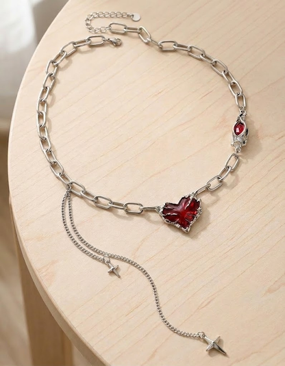 Red Heart Tassel Necklace