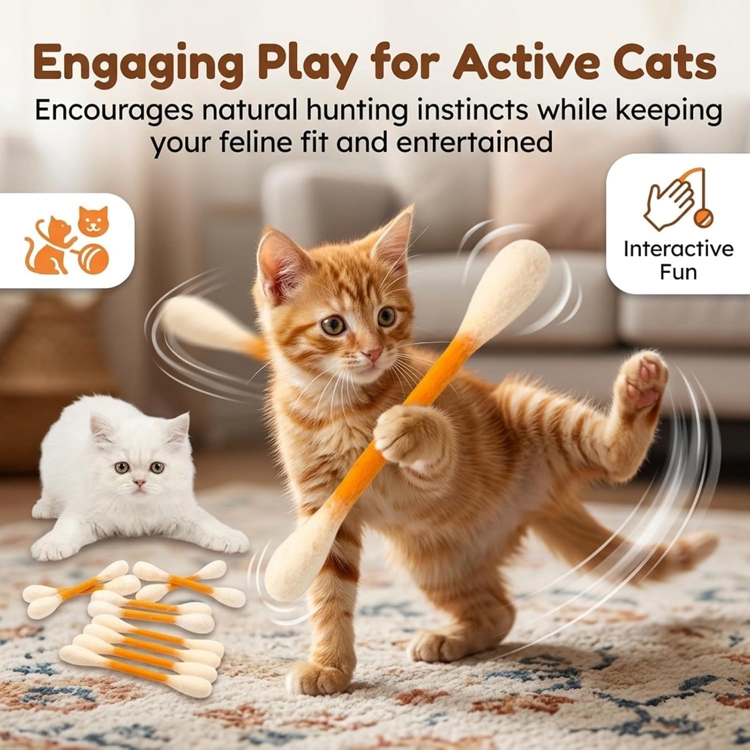 💥 Buy 1 Get 1 Free —❤️For happy, healthy, and active indoor cats🐱Swabs Large Size Cat Toys with Catnip
