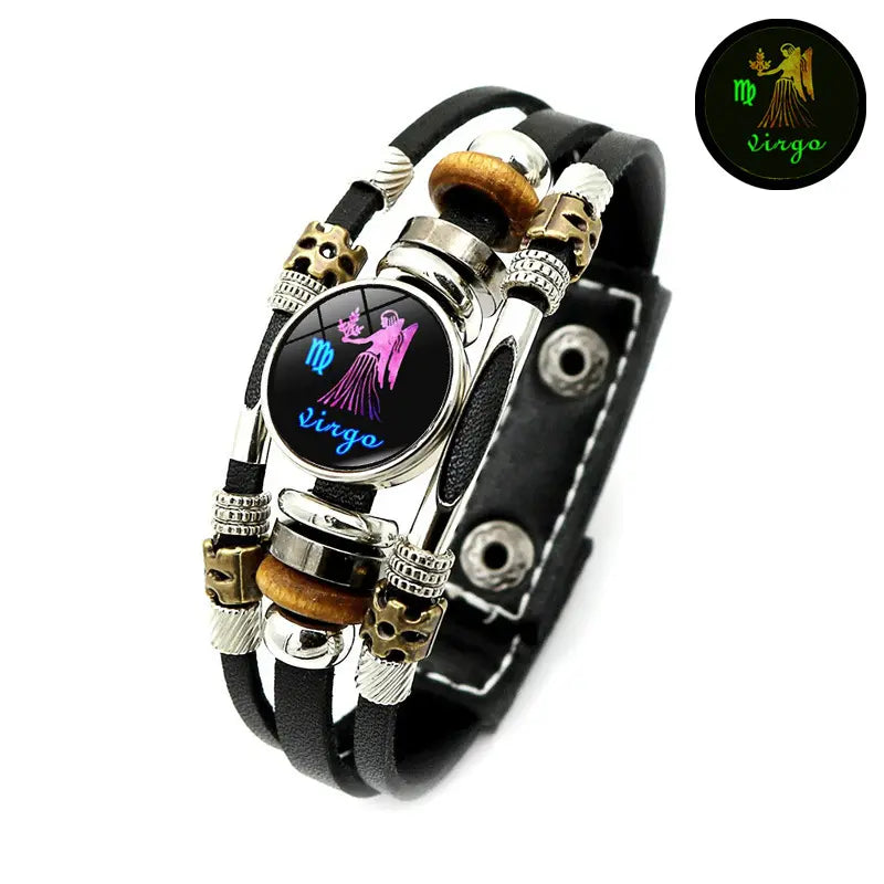 Dark 12 Leather Zodiac Bracelet for Men and Women