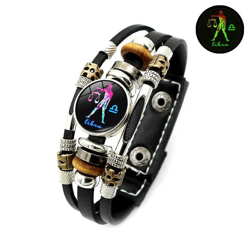 Dark 12 Leather Zodiac Bracelet for Men and Women