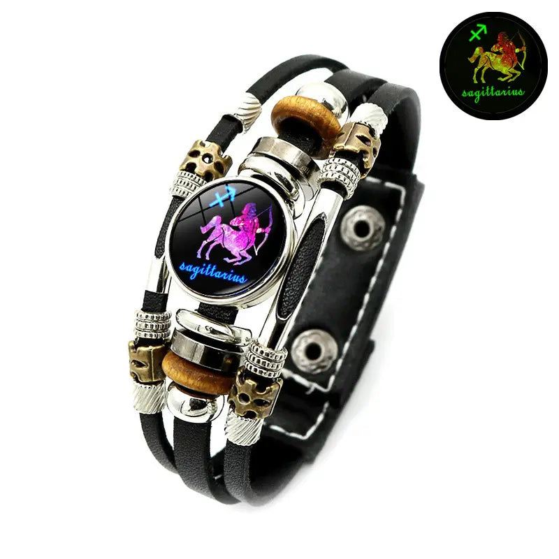 Dark 12 Leather Zodiac Bracelet for Men and Women