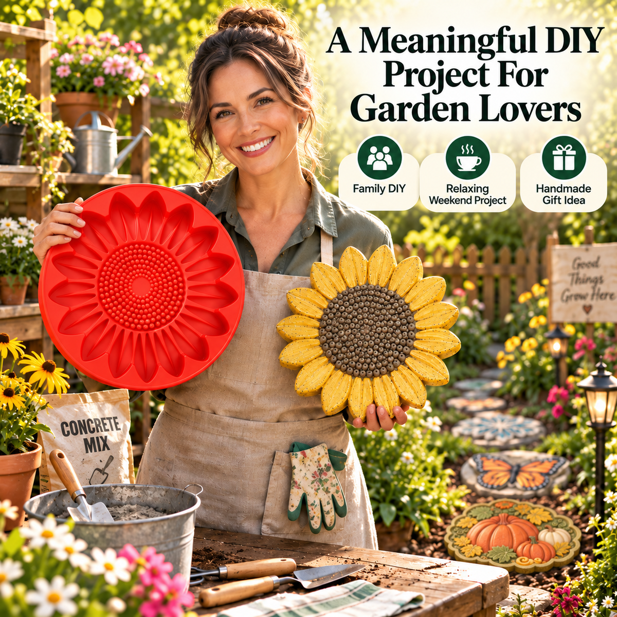 🌻 DIY Garden Stepping Stone Mold Create Beautiful Concrete Path Stones Easily