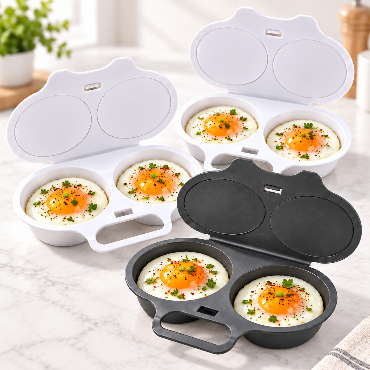 🍳 Microwave Egg Cooker for 2 Eggs | Dual Cavity Egg Poacher | Oil-Free Cooking