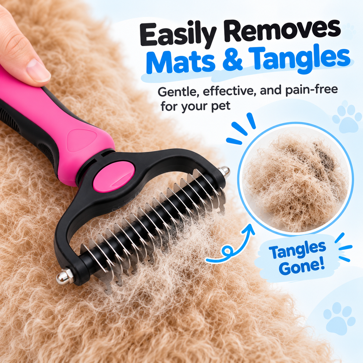 2-in-1 Double-Sided Large Dog & Cat Deshedding Brush – Dematting & Undercoat Rake