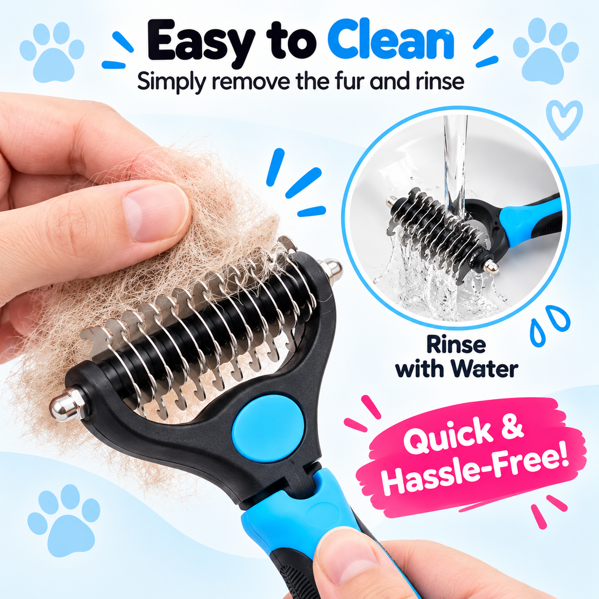 2-in-1 Double-Sided Large Dog & Cat Deshedding Brush – Dematting & Undercoat Rake