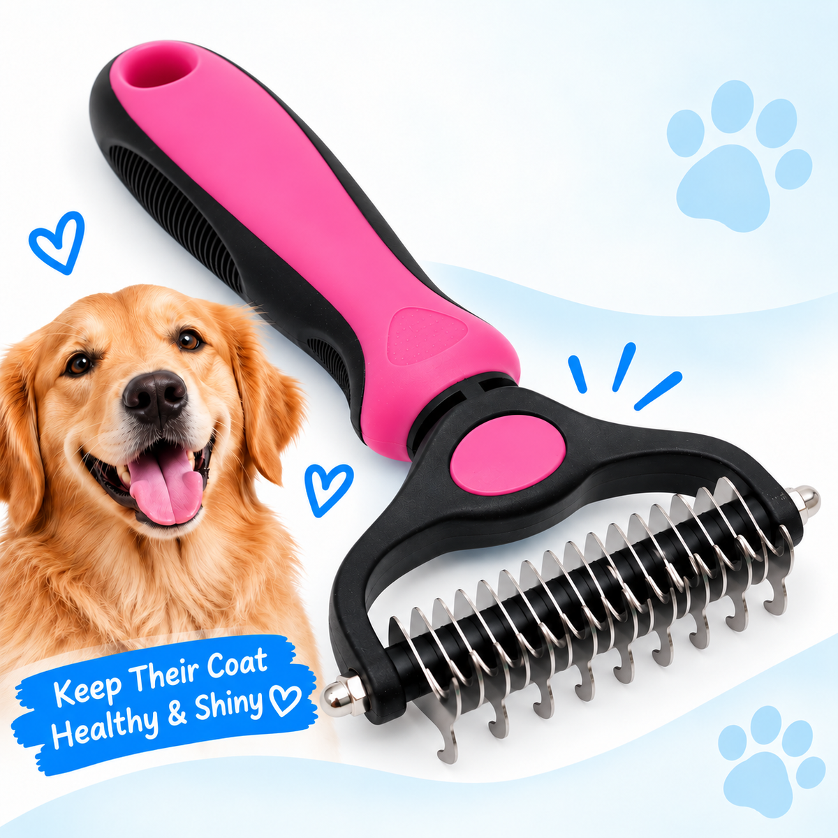 2-in-1 Double-Sided Large Dog & Cat Deshedding Brush – Dematting & Undercoat Rake