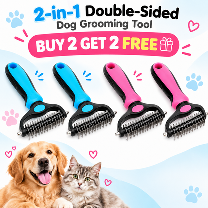 2-in-1 Double-Sided Large Dog & Cat Deshedding Brush – Dematting & Undercoat Rake