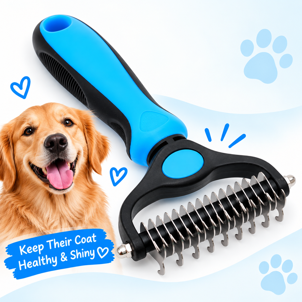 2-in-1 Double-Sided Large Dog & Cat Deshedding Brush – Dematting & Undercoat Rake