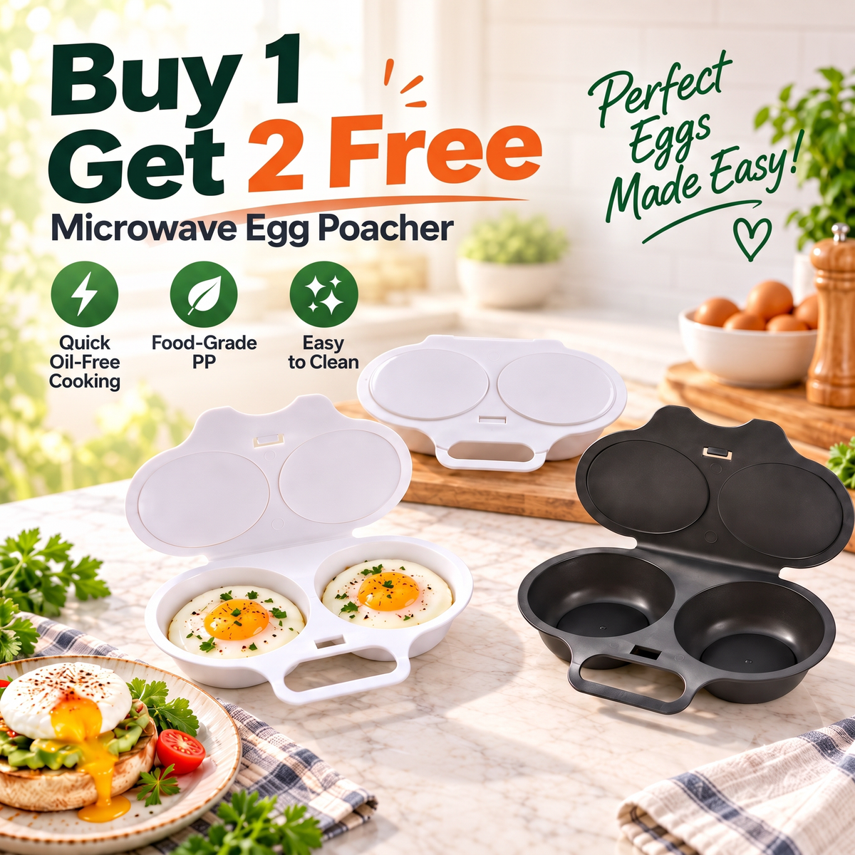 🍳 Microwave Egg Cooker for 2 Eggs | Dual Cavity Egg Poacher | Oil-Free Cooking