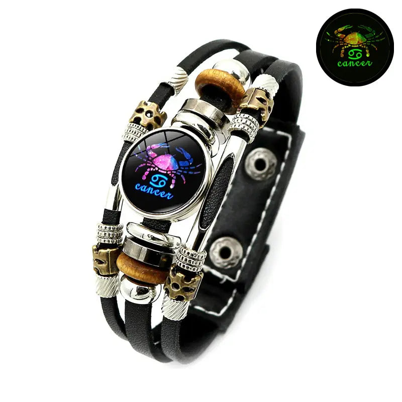 Dark 12 Leather Zodiac Bracelet for Men and Women