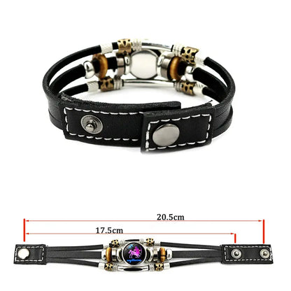 💥Buy 1 Get 1 FREE — Zodiac Guardian | Glow-in-the-Dark Leather Bracelet